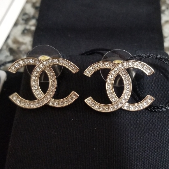 CHANEL Jewelry - 🆕Chanel Gold & Crystal  XL CC Logo Earrings